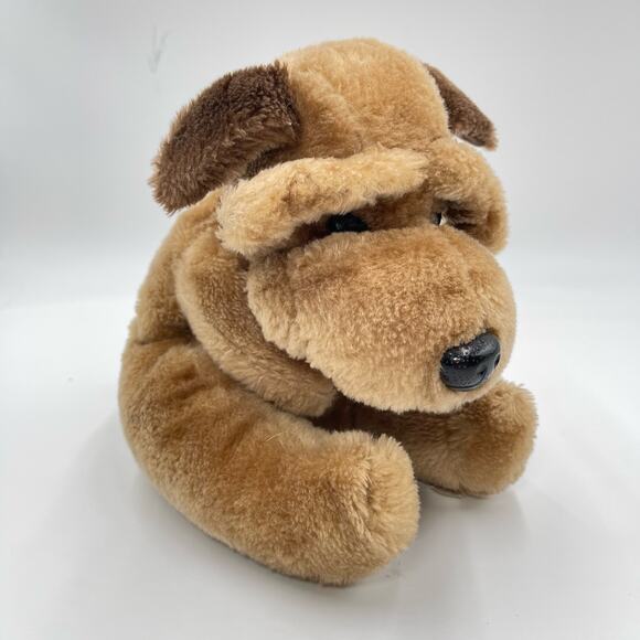 Vintage 12" Raffoler Brown Plush Dog Droopy Floppy Tan Wrinkles SharPei 1986 - Picture 7 of 12